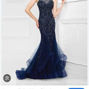 Ivonne D by Mon Cheri Navy Blue Evening Gown